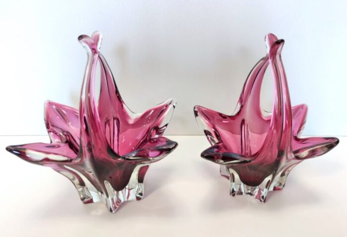 vintage pink murano glass trinket bowls italy 1950s set of 2 3