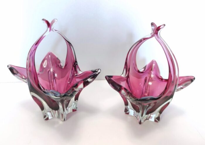 vintage pink murano glass trinket bowls italy 1950s set of 2 4