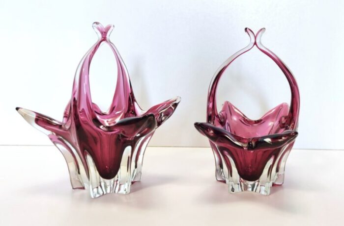 vintage pink murano glass trinket bowls italy 1950s set of 2 5