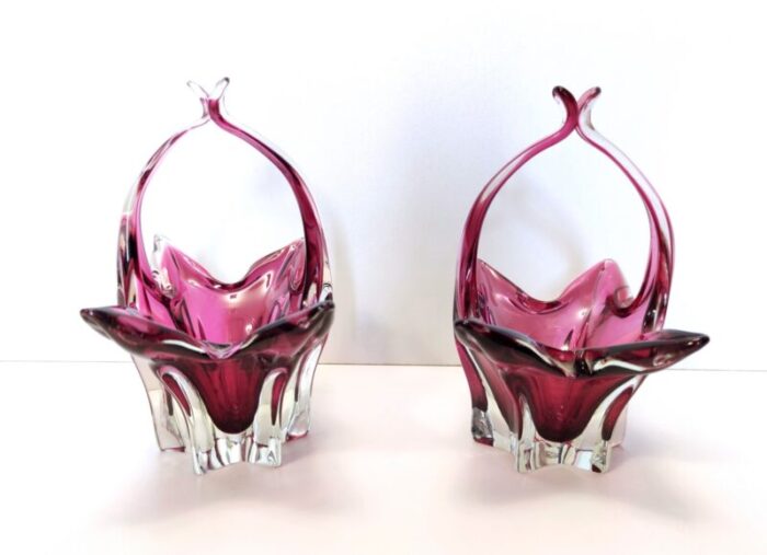 vintage pink murano glass trinket bowls italy 1950s set of 2 6