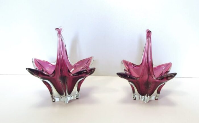 vintage pink murano glass trinket bowls italy 1950s set of 2 7