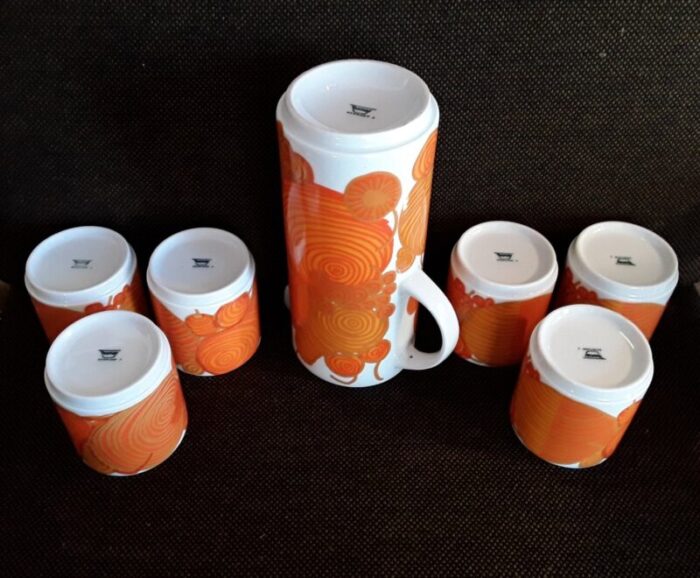 vintage pop art porcelain jug and mugs set from thomas 1970s set of 7 4