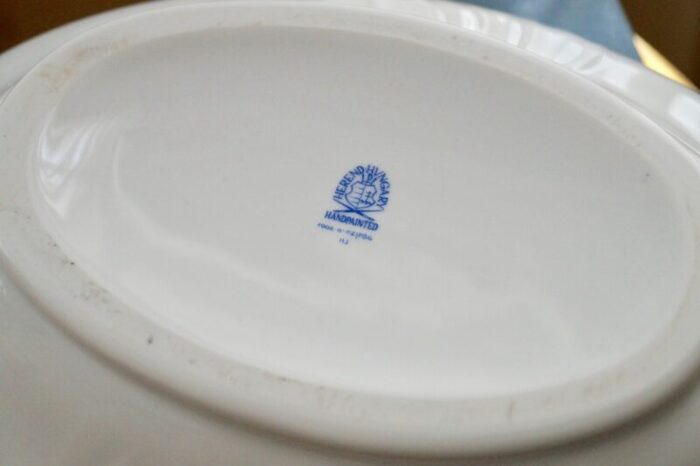 vintage porcelain oval tureen with branch handle from herend 1990 1