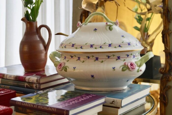 vintage porcelain oval tureen with branch handle from herend 1990 8