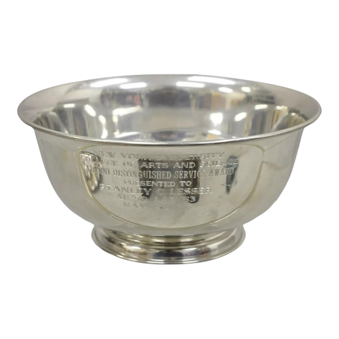 vintage queen art pewter silver plated award bowl ny university arts and science 0667