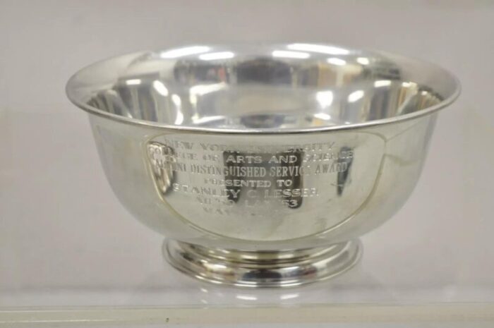 vintage queen art pewter silver plated award bowl ny university arts and science 2804