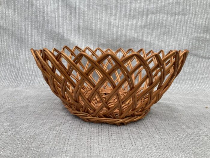 vintage rattan wicker open weave basket 2249