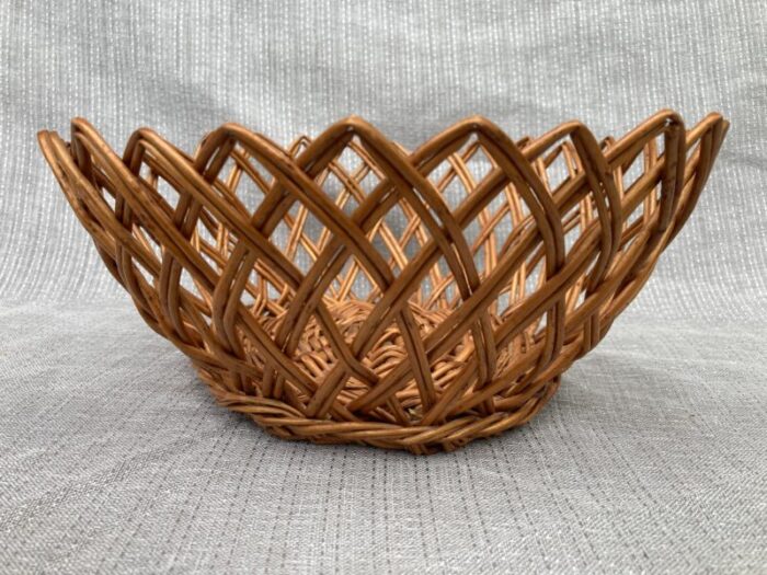 vintage rattan wicker open weave basket 2573