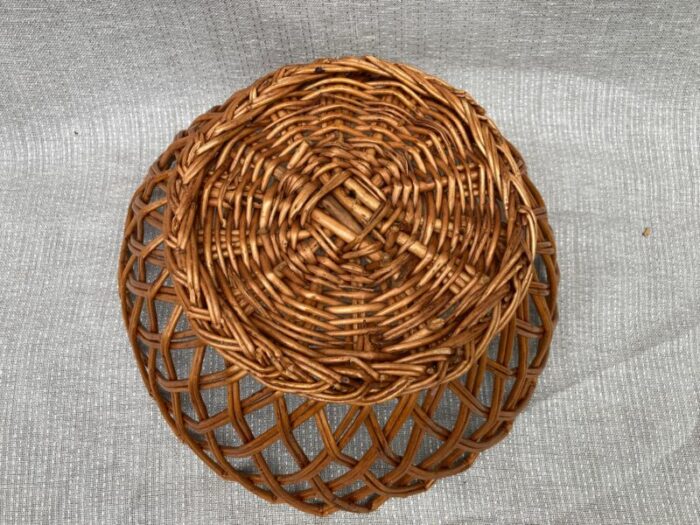 vintage rattan wicker open weave basket 3752