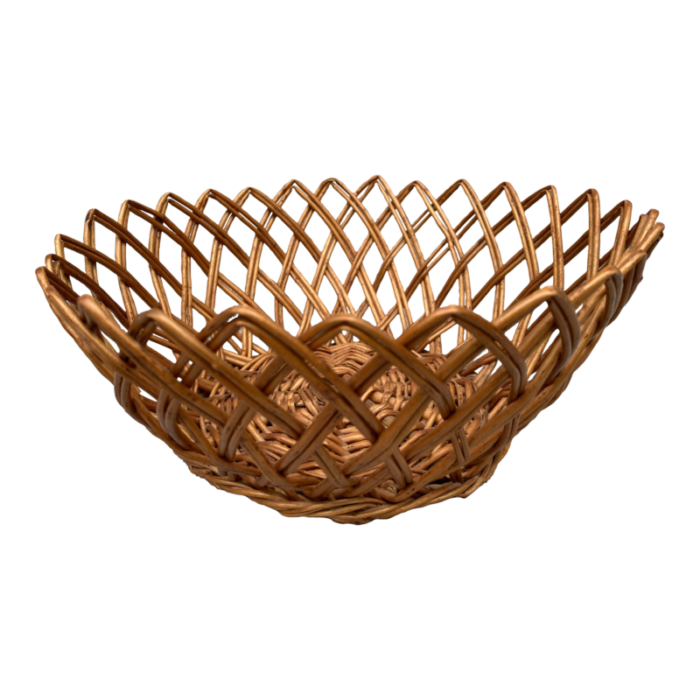 vintage rattan wicker open weave basket 9441