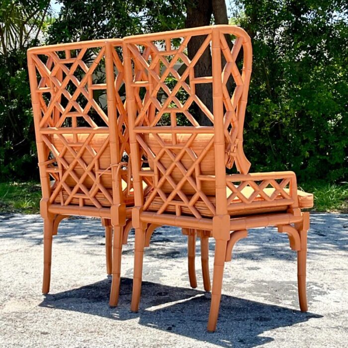 vintage regency fretwork wingback rattan chairs a pair 2966