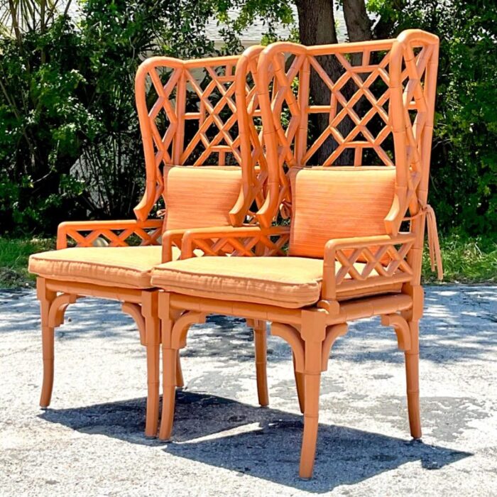 vintage regency fretwork wingback rattan chairs a pair 6197