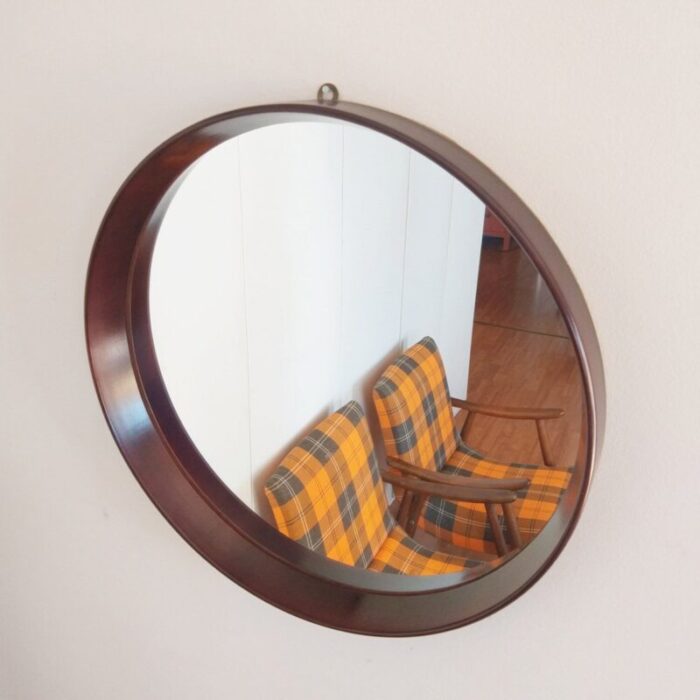 vintage scandinavian round teak mirror 1961 2