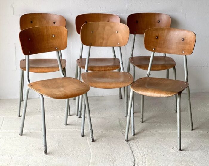 vintage school chairs set of 6 1609