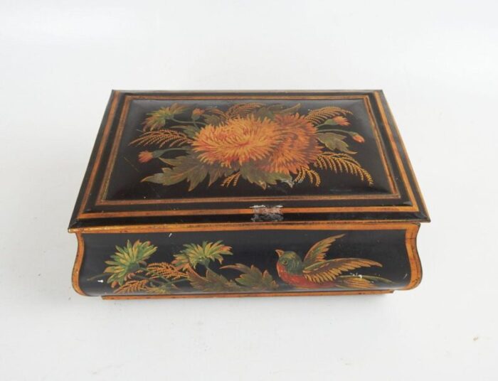 vintage shaped biscuit tin birds and flowers box 2757