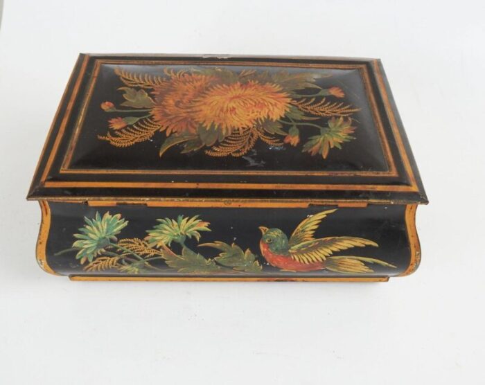 vintage shaped biscuit tin birds and flowers box 9697