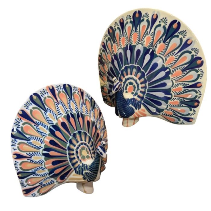 vintage spanish ceramic peacock by sargadelos set of 2 1