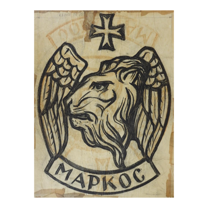 vintage stained glass design on paper st mark lion distressed drawing 3923