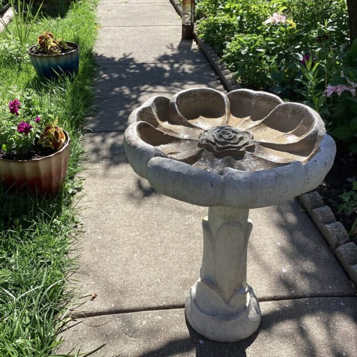 vintage stone garden statuary flower top bird bath 3342