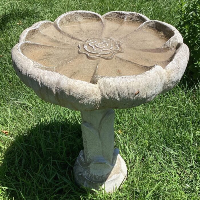 vintage stone garden statuary flower top bird bath 4356