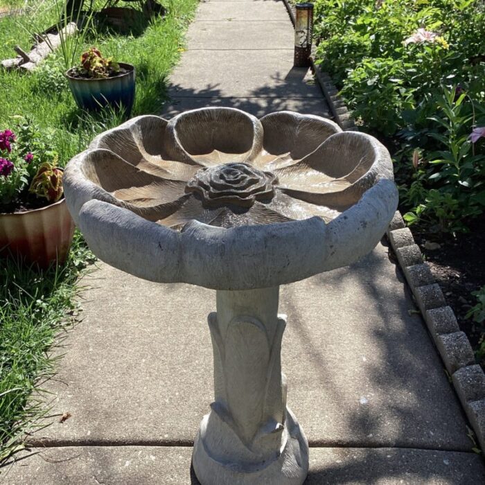 vintage stone garden statuary flower top bird bath 8311