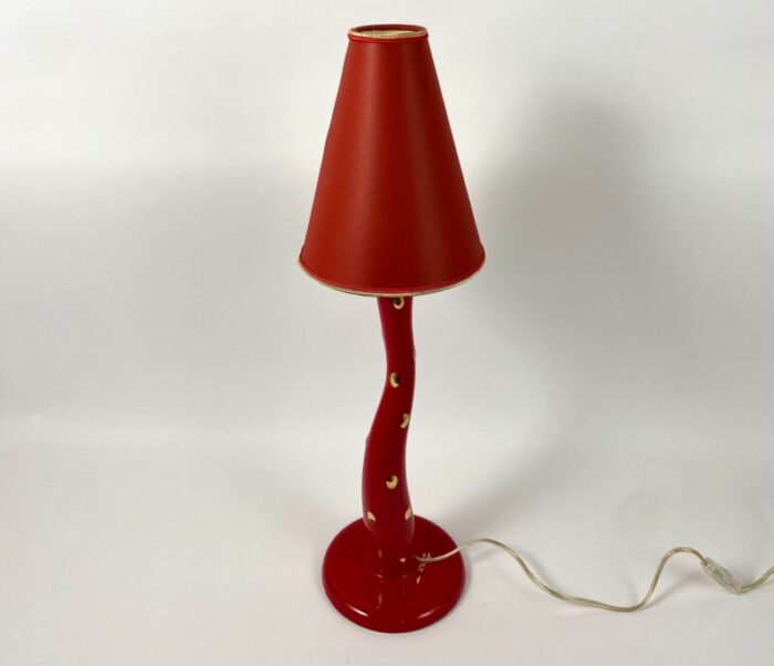 vintage table lamp with authentic shade in faience longwy france 1970s 0095