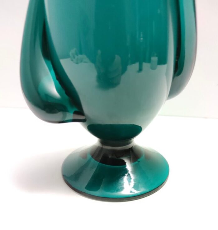 vintage teal encased and hand blown murano glass flower vase italy 1960s 11