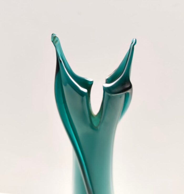 vintage teal encased and hand blown murano glass flower vase italy 1960s 6