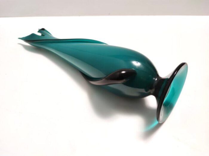 vintage teal encased and hand blown murano glass flower vase italy 1960s 7