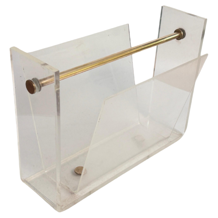 vintage thick acrylic and chrome steel magazine rack 1970s 2106