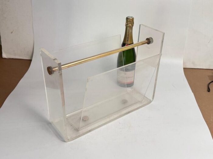 vintage thick acrylic and chrome steel magazine rack 1970s 5676