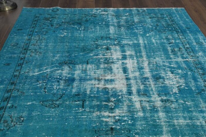 vintage turkish blue wool star rug 1960s 4