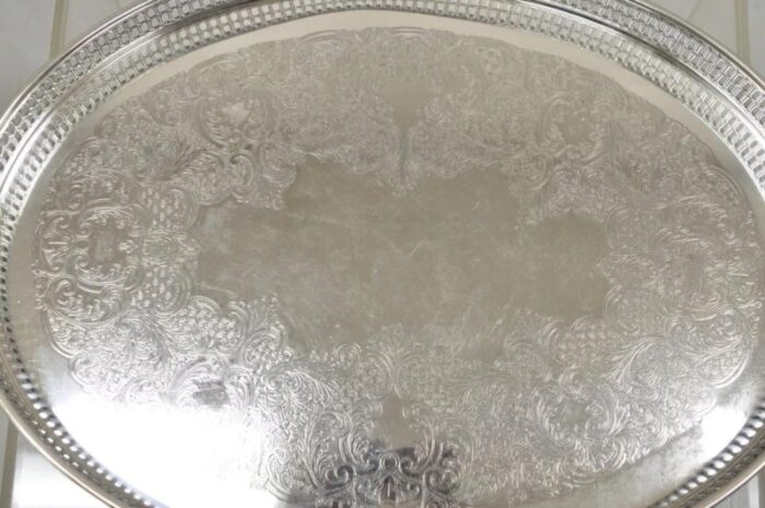 vintage wa italy oval silver plated pierced gallery serving platter tray 1815