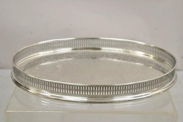 vintage wa italy oval silver plated pierced gallery serving platter tray 5356