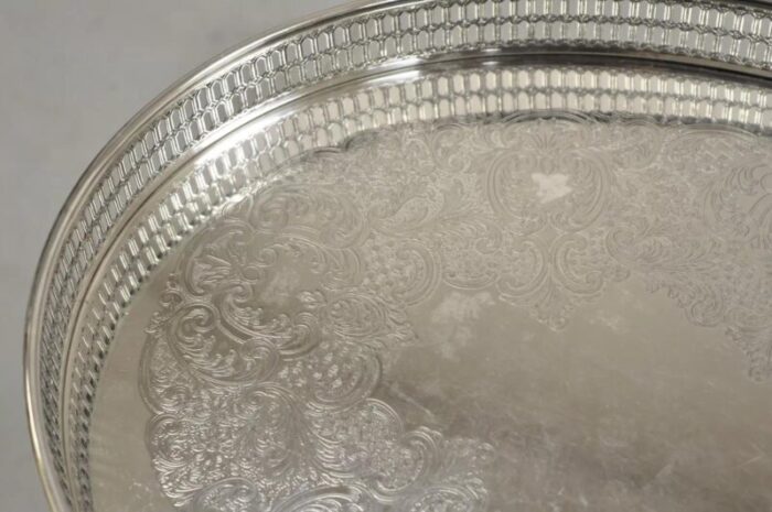 vintage wa italy oval silver plated pierced gallery serving platter tray 5636