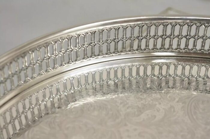 vintage wa italy oval silver plated pierced gallery serving platter tray 7297