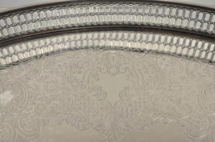 vintage wa italy oval silver plated pierced gallery serving platter tray 9819