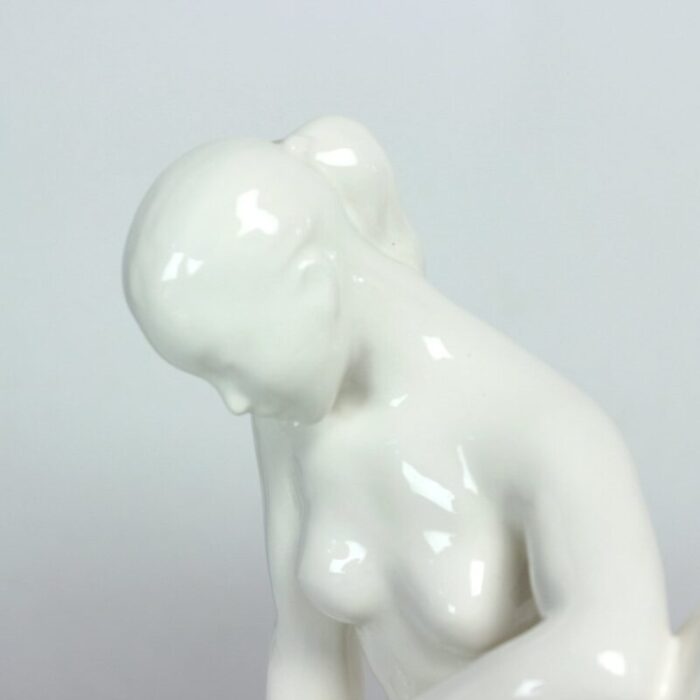 vintage white porcelain statue of reading lady from jihokera 1960s 3