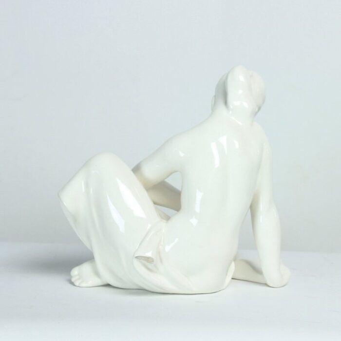 vintage white porcelain statue of reading lady from jihokera 1960s 5