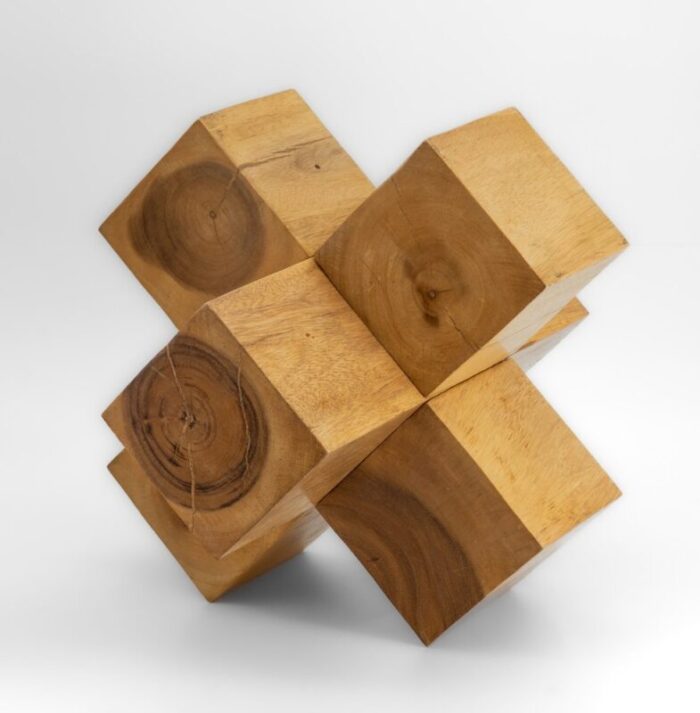 vintage wood geometric sculpture by a geddis 1977 1