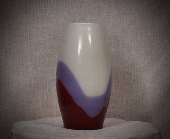 vivarini la formia murano art glass violet red and white vase 1980s 1