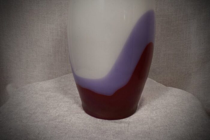 vivarini la formia murano art glass violet red and white vase 1980s 3