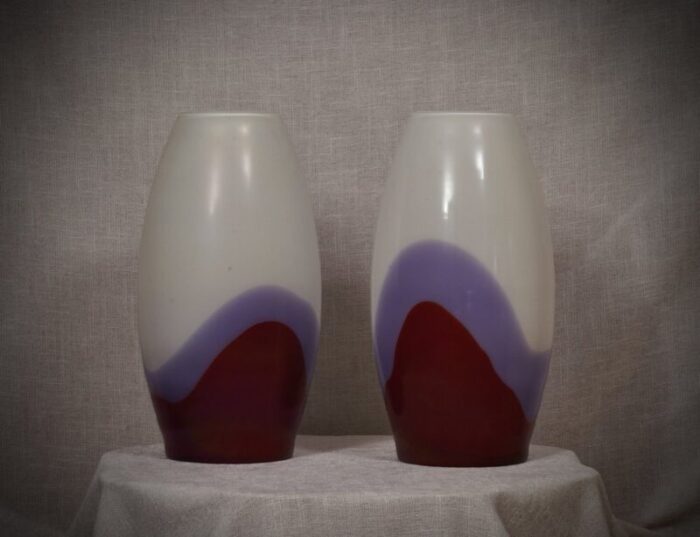 vivarini la formia murano art glass violet red and white vase 1980s 4