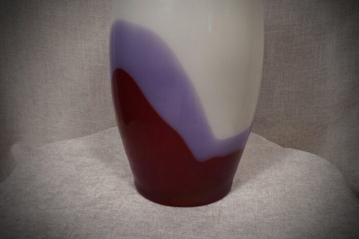 vivarini la formia murano art glass violet red and white vase 1980s 5