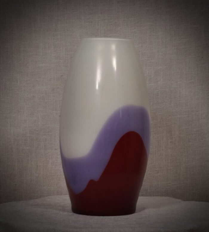 vivarini la formia murano art glass violet red and white vase 1980s 6