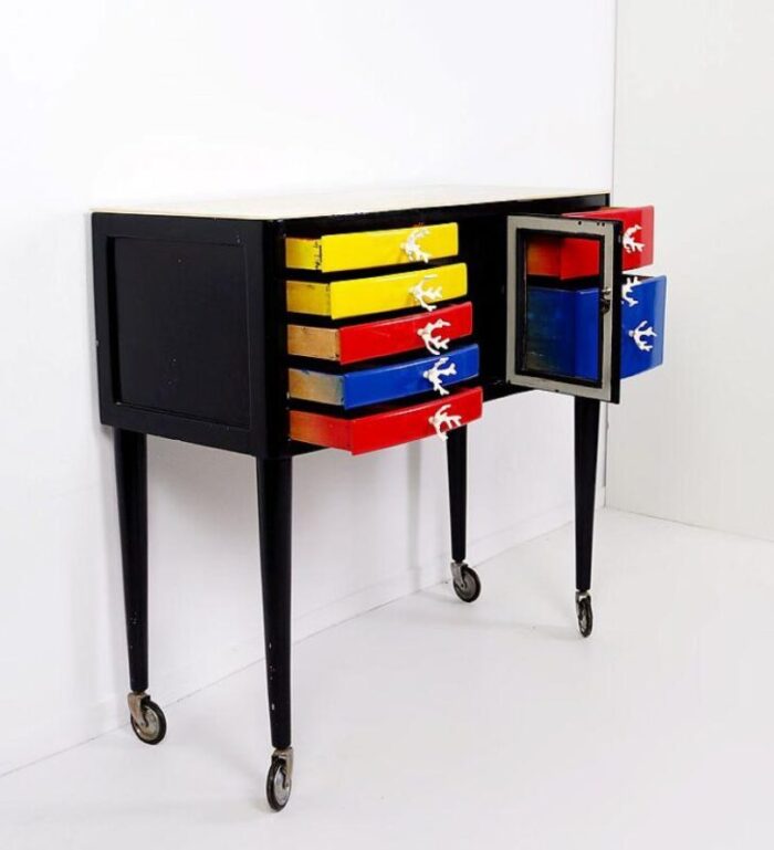 wood lacquerd mondrian colors dental cabinet 5542