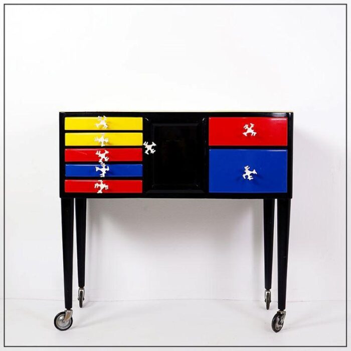 wood lacquerd mondrian colors dental cabinet 7149