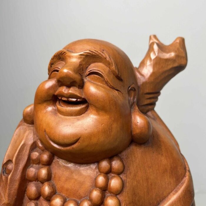 wooden temple statue of hotei or laughing buddha japan 1930s 10