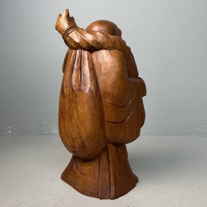 wooden temple statue of hotei or laughing buddha japan 1930s 2