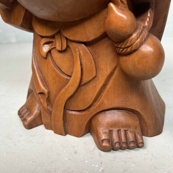 wooden temple statue of hotei or laughing buddha japan 1930s 5